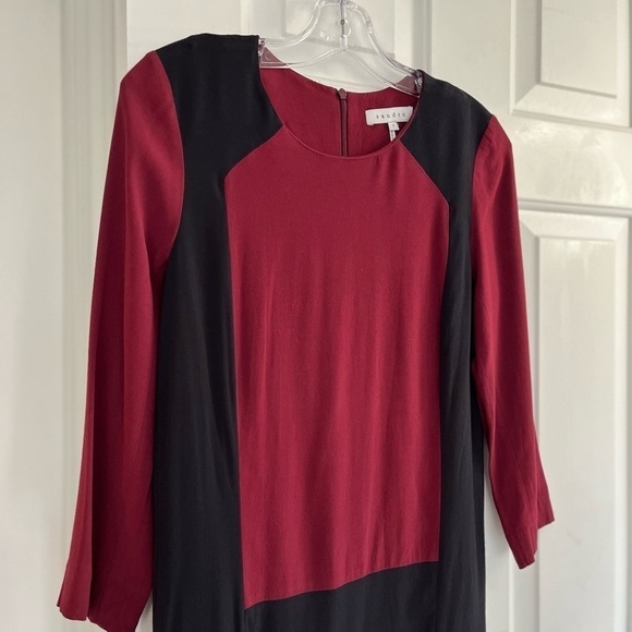 SANDRO Paris Burgundy Black Colour Block Long Sleeve Shift Dress Size 1 - Picture 4 of 15